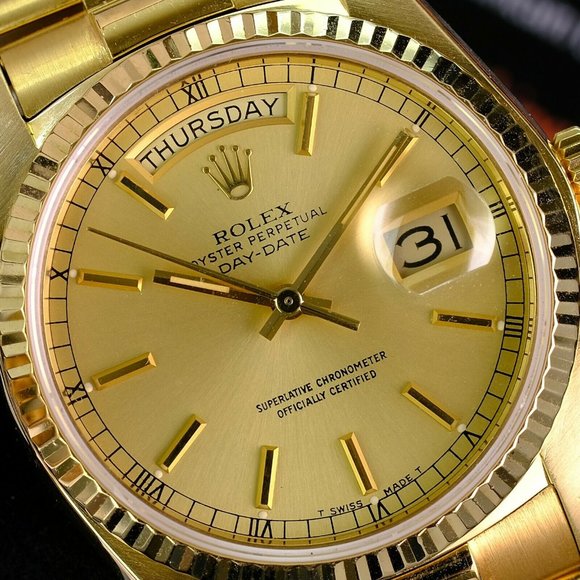 Rolex Watch Day-Date 18038 18K Yellow Gold Champagne Index Dial ALL FACTORY - Picture 4 of 9